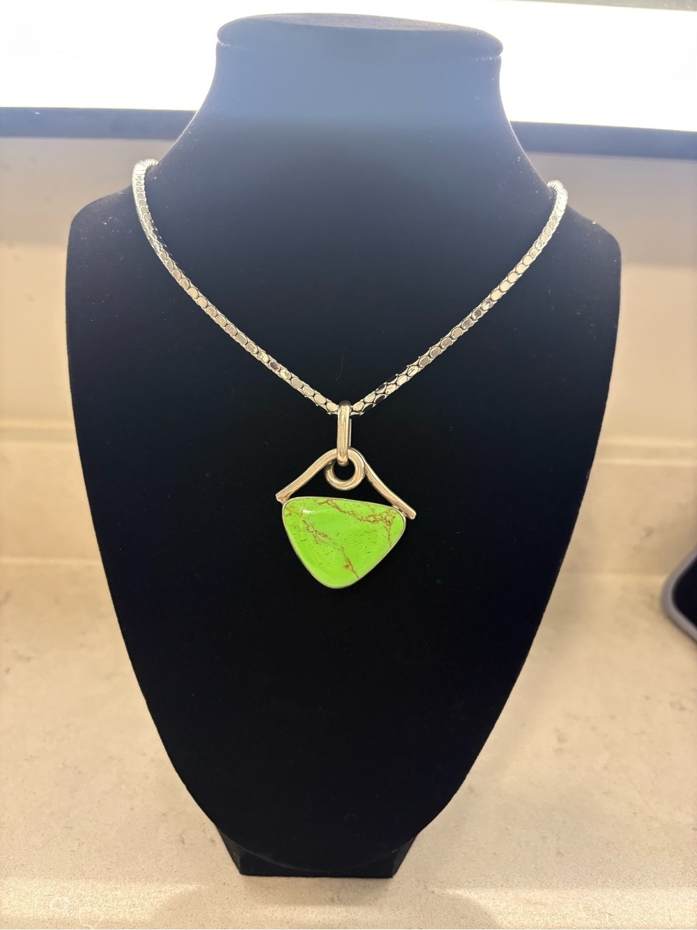 Necklace with Mexico Sterling Silver Green Stone Pendant
